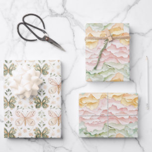 Rosa Mint Gelbe Piñata Schmetterlinge Geburtstag Geschenkpapier Set