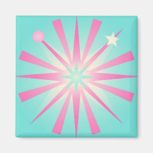 Rosa Mint Retro Starburst Glow Magnet