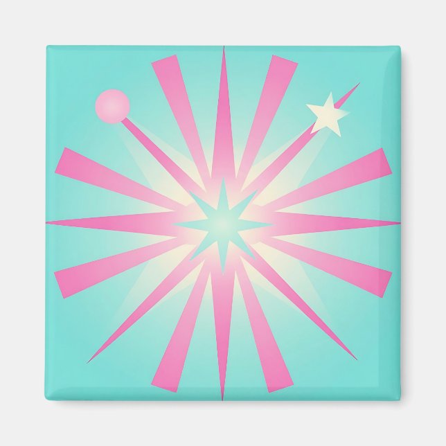 Rosa Mint Retro Starburst Glow Magnet (Vorne)