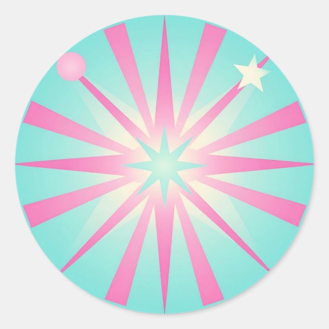 Rosa Mint Retro Starburst Glow Runder Aufkleber (Vorderseite)