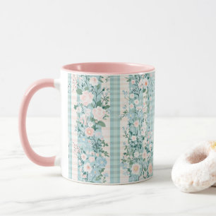 Rosa Mintgrün Floral Gingham Grand Millennial Tasse