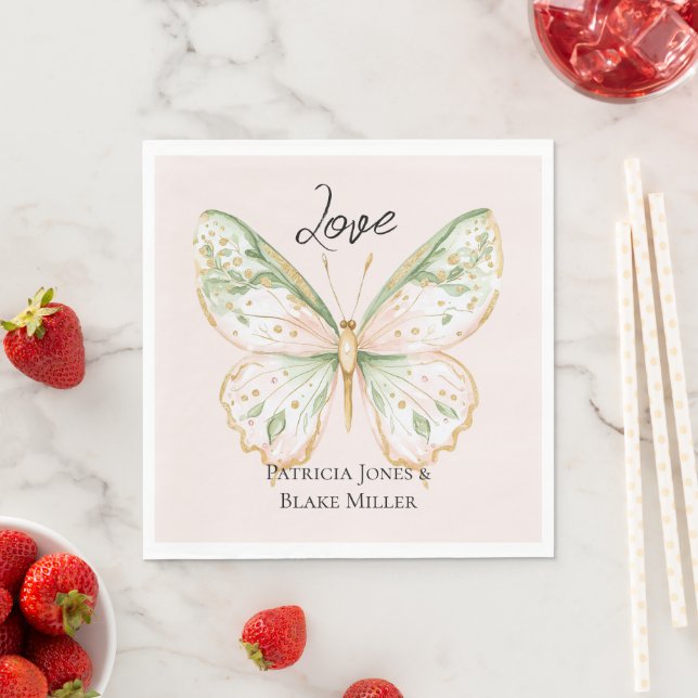 Rosa Mintgrün Gold Schmetterling Hochzeit Serviette (Beispiel)