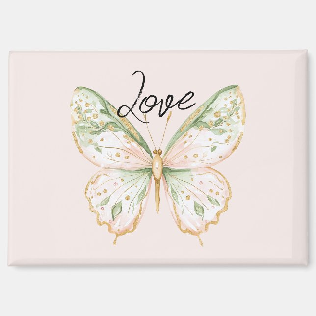 Rosa Mintgrün Gold Schmetterling Liebe Magnet (Vorderseite)