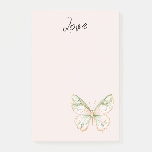 Rosa Mintgrün Gold Schmetterling Liebe Post-it Klebezettel (Vorderseite)