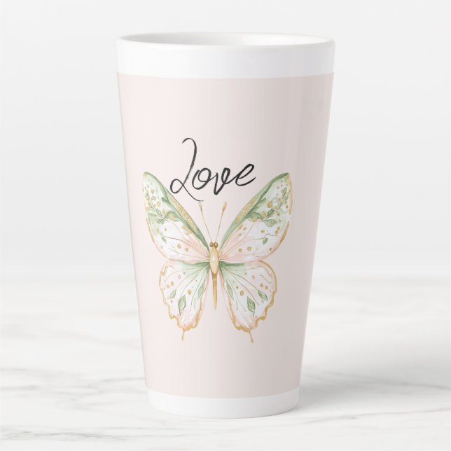 Rosa Mintgrün Gold Schmetterling  Milchtasse (Vorderseite)