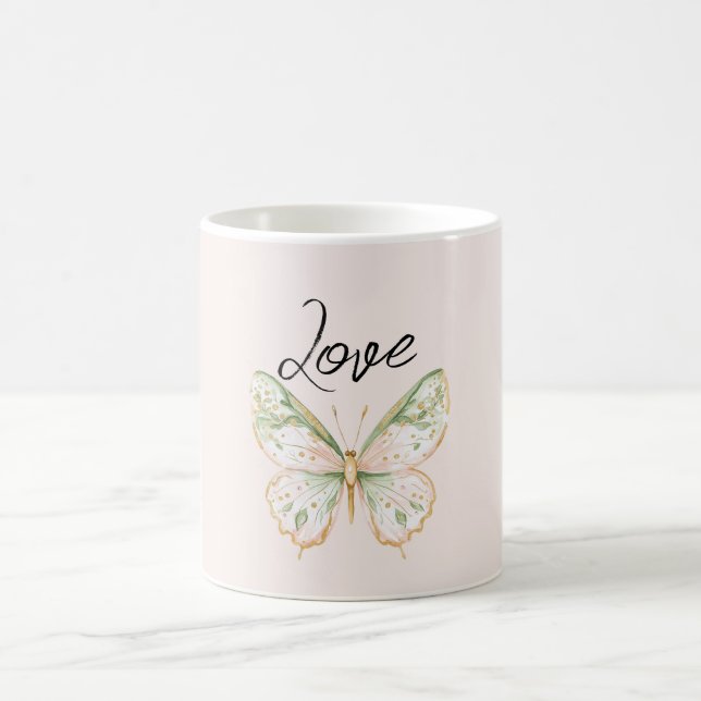 Rosa Mintgrün Goldener Schmetterling  Kaffeetasse (Mittel)