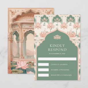 Rosa Mintgrün Lotusgarten Indische Hochzeit RSVP Karte