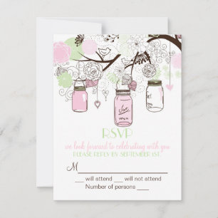 Rosa Mintgrüne Mason-Gläser RSVP Hochzeits-Einladu Karte