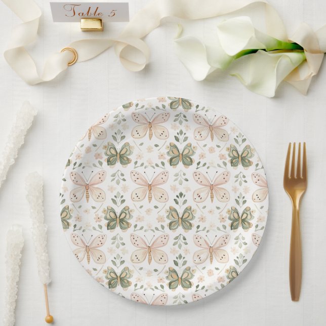 Rosa Mintgrüne Schmetterlinge Hochzeit Pappteller (Hochzeit)