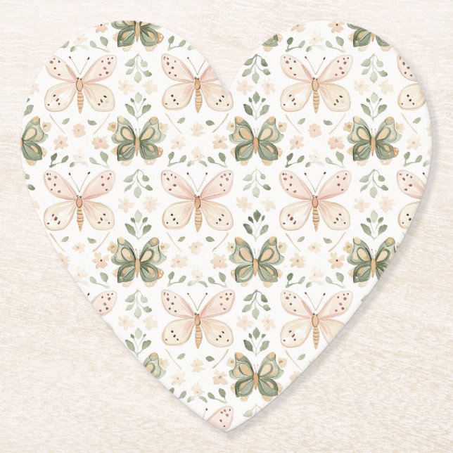 Rosa Mintgrüne Schmetterlinge Hochzeit Untersetzer (Vorderseite)