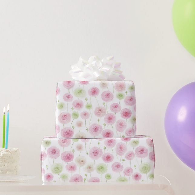 Rosa Minze Blumen-Ranunculus Geburtstag Geschenkpapier (Partygeschenke)