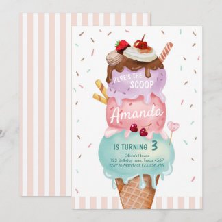 Rosa Minze Ice Cream Cone Scoop Geburtstag Einladu Einladung