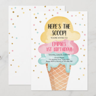 Rosa Minze Ice Creme Cone Confetti Geburtstag Einl Einladung