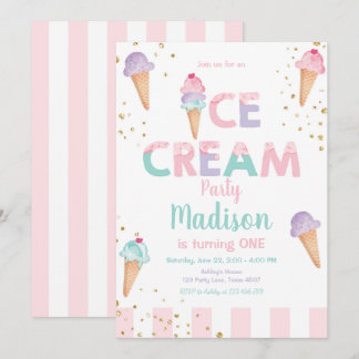 Rosa Minze Ice Creme Cone Confetti Geburtstag Einl Einladung