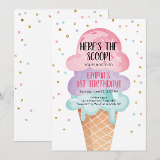 Rosa Minze Ice Creme Cone Confetti Geburtstag Einl Einladung