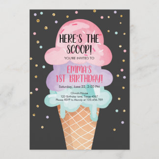 Rosa Minze Ice Creme Cone Confetti Geburtstag Einl Einladung