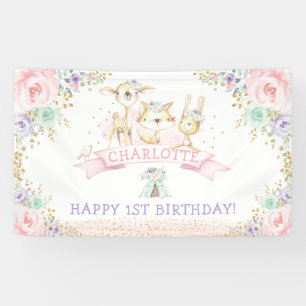 Rosa Minze Lila Floral Woodland glücklich Geburts Banner