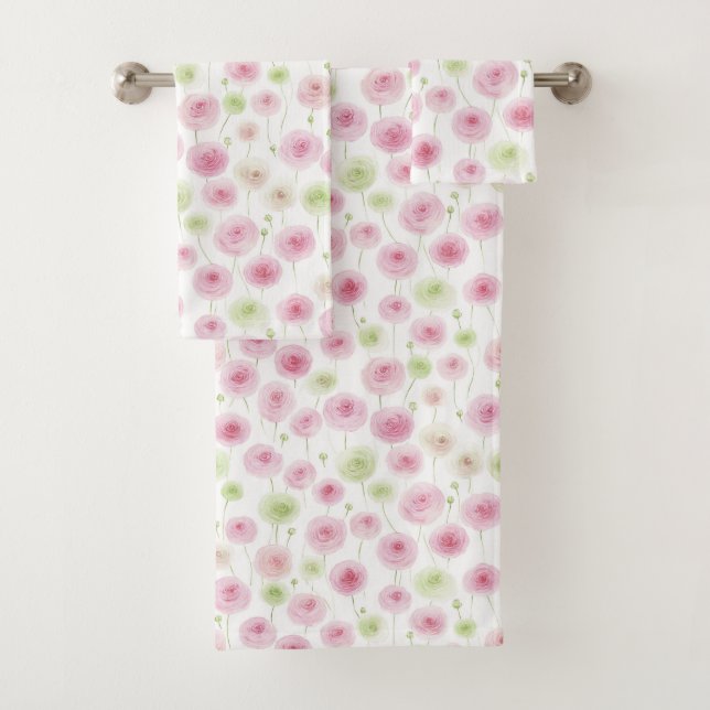 Rosa Minze Ranunculus Blumen Badhandtuch Set (Insitu)