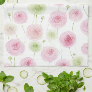 Rosa Minze Ranunculus Blumen Geschirrtuch