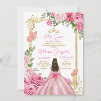 Rosa Mis Quince 15 Anos Butterfly Goldkrone Einladung