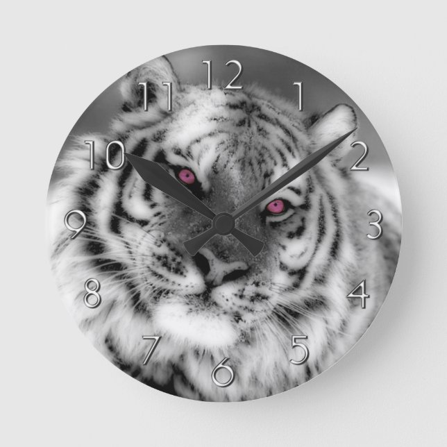 Rosa Mit Augen Tiger Runde Wanduhr (Vorderseite)