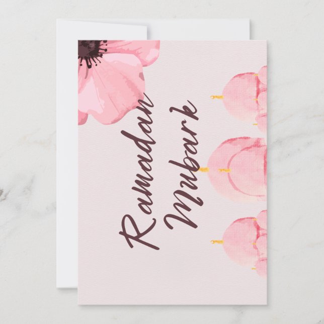 Rosa mit Blumen Ramadan Mubark Einladung (Vorderseite)
