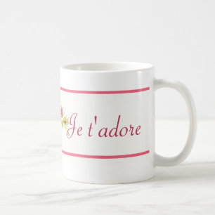 Rosa mit BlumenTasse "Je t'adore" 11 Unze Tasse