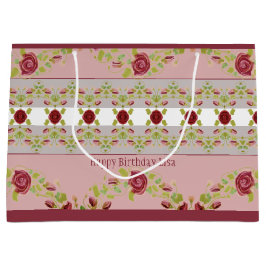 Rosa mit Burgund-Floral Große Geschenktüte