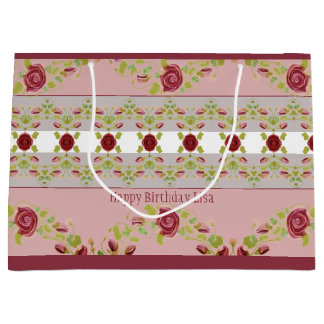 Rosa mit Burgund-Floral Große Geschenktüte