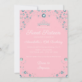 Rosa mit Diamanten Geburtstagseinladungen Einladung