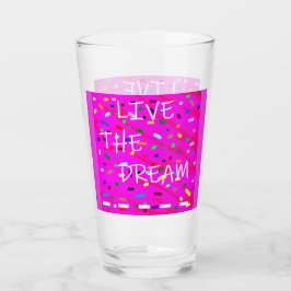 Rosa mit farbigen Mustern Text Wörter live Dream Glas