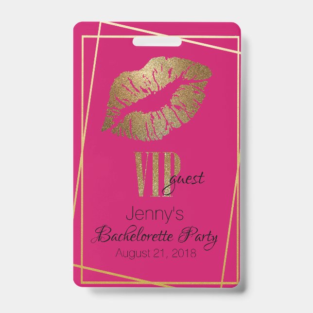 Rosa mit Gold Lip Print Junggeselinnen-Abschied Ab Ausweis (Vorderseite)