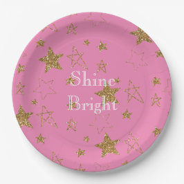 Rosa mit goldenen Sternen Pappteller