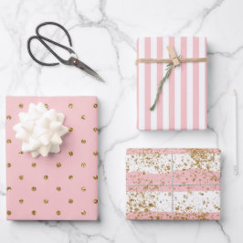 Rosa mit goldener Glitzer Hochzeit Geschenkpapier Set