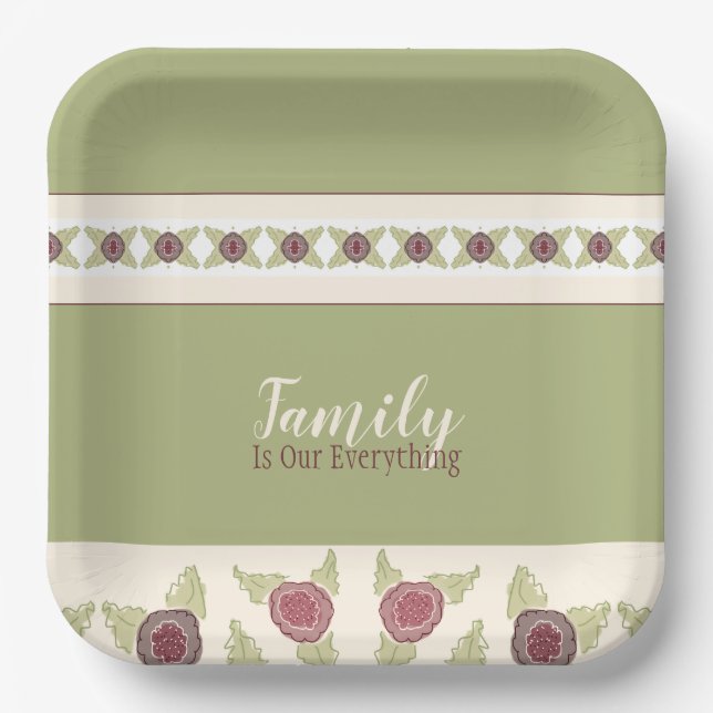 Rosa mit Grün und Pflaume Pappteller (Vorderseite)