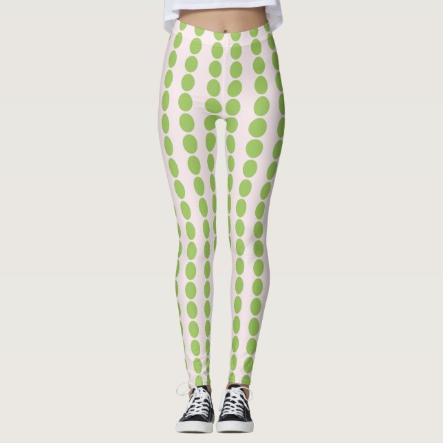 Rosa mit grünen Polka-Punkten Leggings (Vorderseite)
