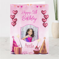 Rosa mit Herzblasen Kindergeburtstag Fotokarte