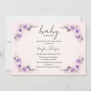 Rosa mit Lavendel-Rosen-Baby-Party Einladung