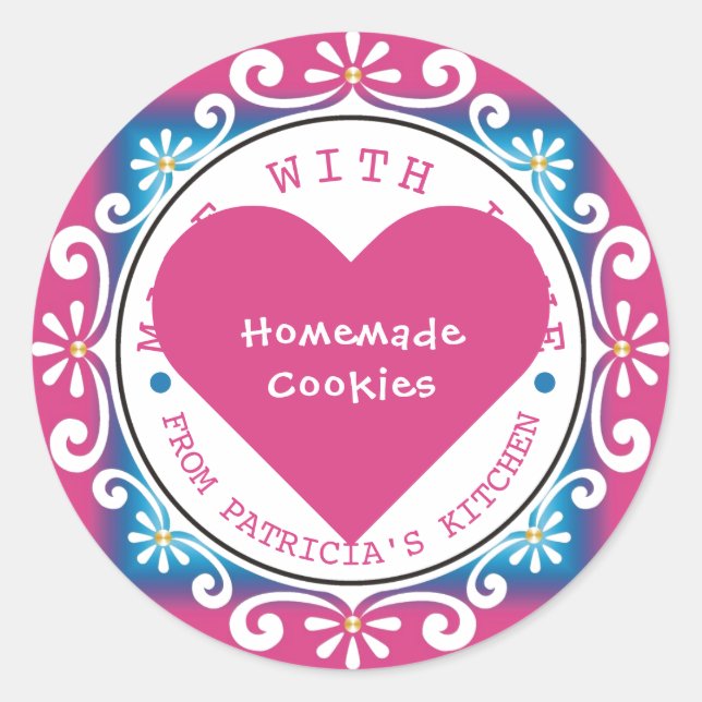 Rosa mit Liebe-Cookies aus der Küche von Runder Aufkleber (Vorderseite)