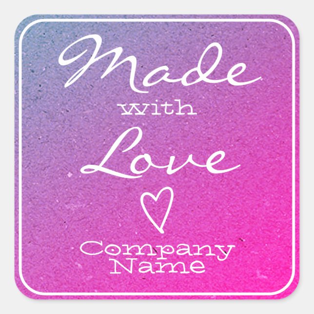 Rosa mit Liebe Labels Kraft Papier Herz Quadratischer Aufkleber (Vorderseite)