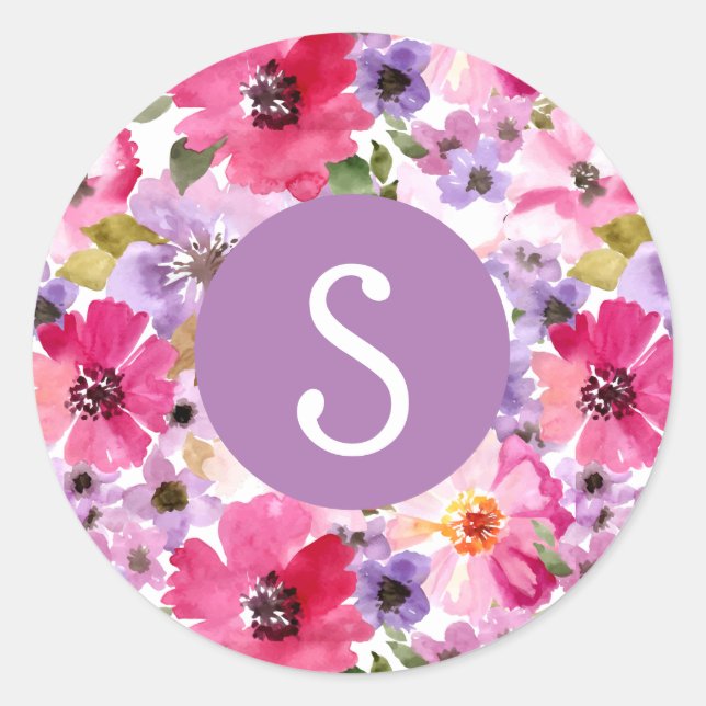 Rosa Mit Monogramm Aufkleber (Vorderseite)
