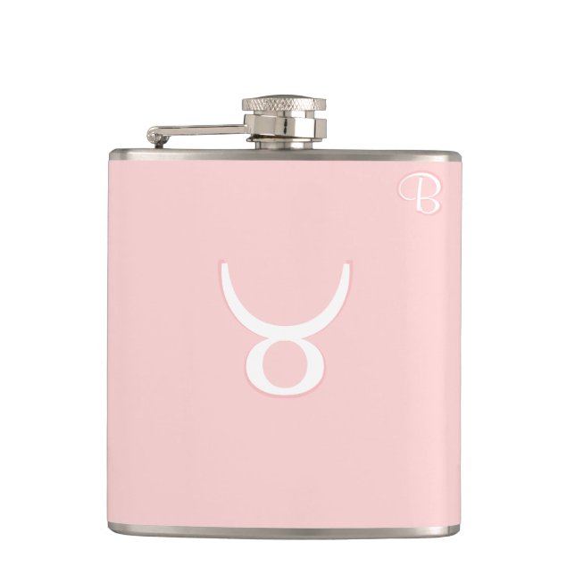 Rosa Mit Monogramm Flasche - Zodiac - Taurus Flachmann (Vorderseite)