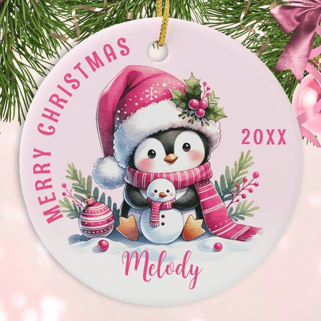 Rosa Mit Monogramm Frohe Weihnachten Niedlich Ping Keramik Ornament (Von Creator hochgeladen)