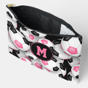 Rosa mit Monogramm Fußbälle Zubehörtasche