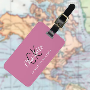 Rosa mit Monogramm Gepäckanhänger