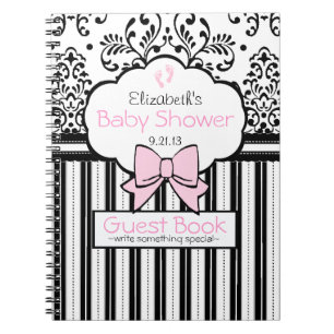 Rosa mit schwarzem Damast-Babyparty-Gast-Buch Notizblock
