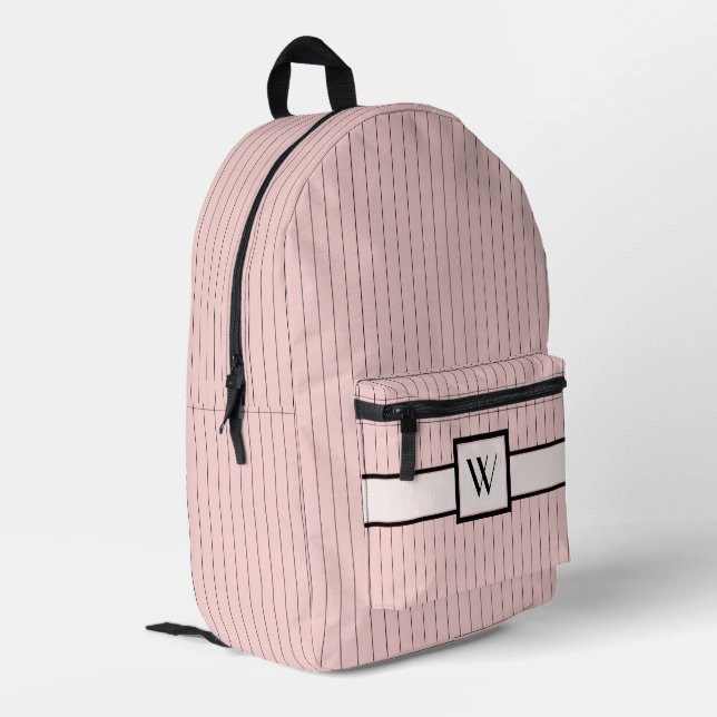 Rosa mit schwarzem Pinstreifen Bedruckter Rucksack (Rückseitige Ecke links)