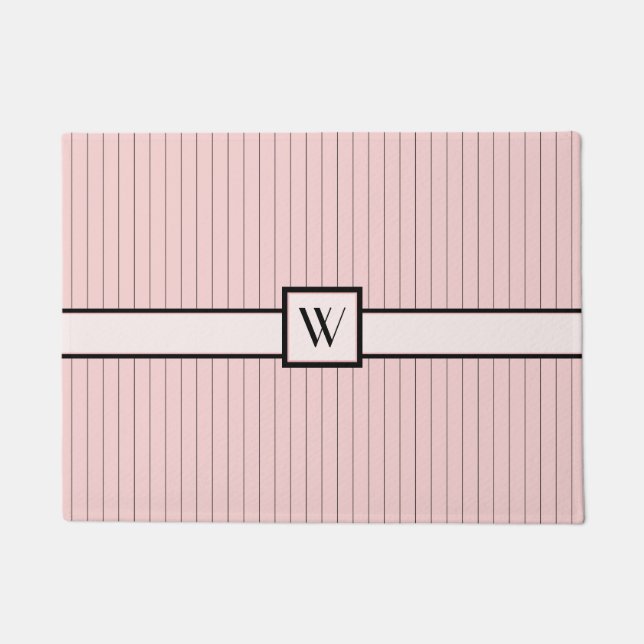 Rosa mit schwarzem Pinstripes Doormat Fußmatte (Vorderseite)