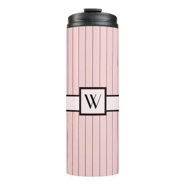 Rosa mit schwarzen Pinstripes-Thermal-Tumbler Thermosbecher (Vorderseite)