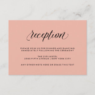 Rosa mit schwarzer Kalligrafie Hochzeitsempfang Begleitkarte